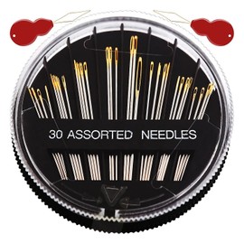 30 Pcs Sewing Needles, with 2 Needle Threaders, Double Color Hand Sewing Needles Large Eye, Assorted Sizes Embroidery Mending Craft Sew Case, Needle and Thread Kit for Beginners & Crafters Stitching