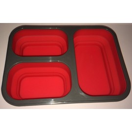 Eco One Durable and Reusable 3 Sections Bento Lunch Box Collapsible Meal Prep Container With Spork (Colors May Vary)