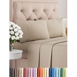 King Size 4 Piece Sheet Set - Comfy Breathable & Cooling Bed Sheets Set - Hotel Luxury Bedding for Women, Men, Kids, Teens, Boys & Girls - Deep Pockets, Soft & Wrinkle Free - Beige (Heathered Sheets)