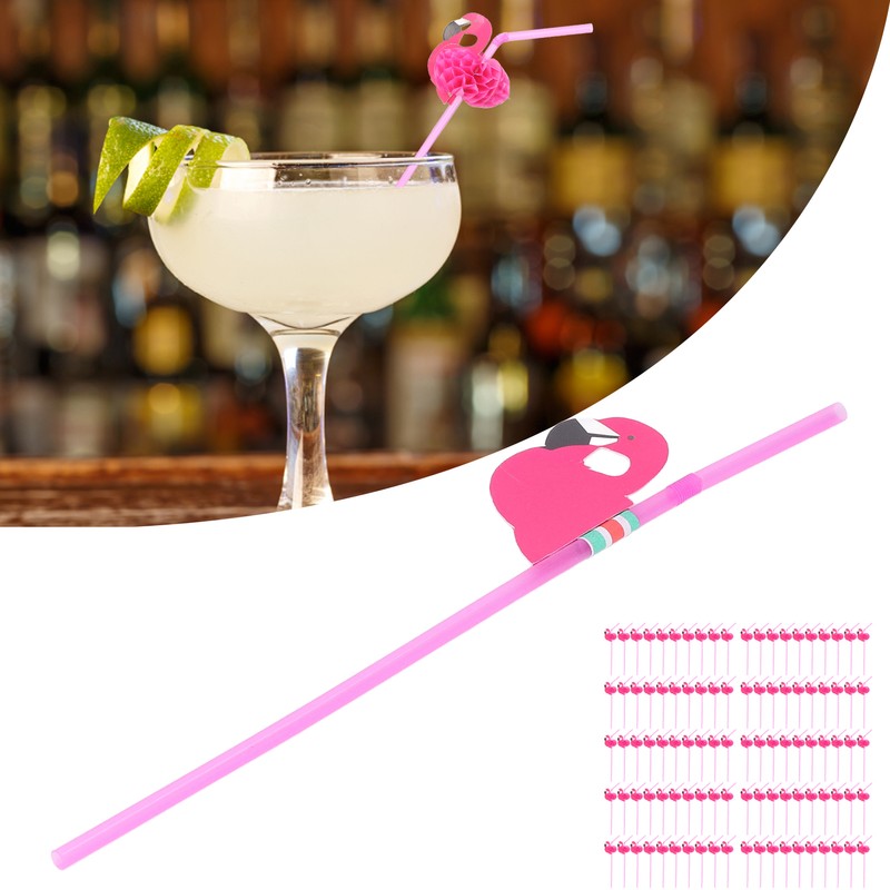 100Pcs Flamingo Drinking Straws Cute Pattern Environmentally Friendly Bendable Cocktail