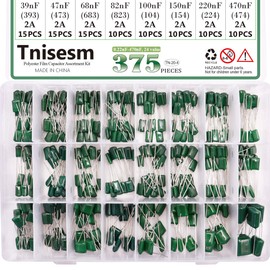 Tnisesm 375 Pcs 24 Value Metalized Mylar Polyester Film Capacitors Assortment Kit 0.22nF - 470nF 100V in a Box Tn-20-4