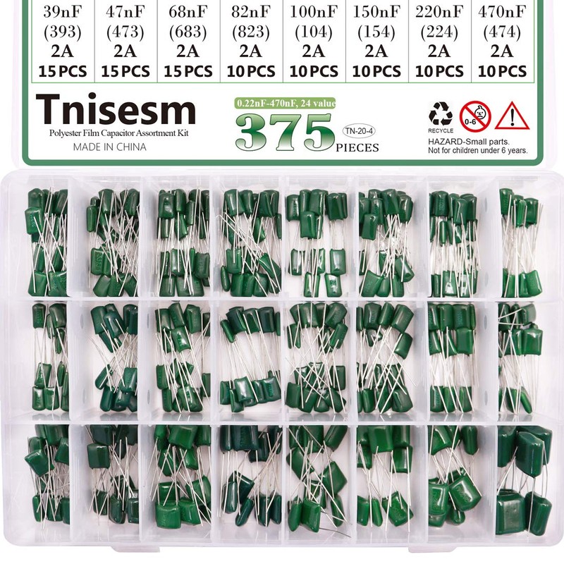 Tnisesm 375 Pcs 24 Value Metalized Mylar Polyester Film Capacitors