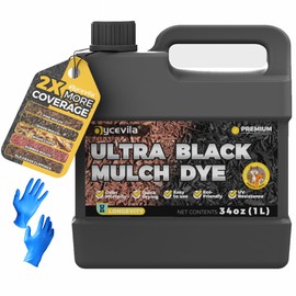 32oz Concentrated Ultra Black Mulch Dye with Gloves, Liquid Rubber Dye Spray Covers up to 3,600 Sq. Ft, Long-Lasting Finish Black Bark Paint for Mulch Restoration and Enhancement Landscaping