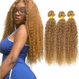 24 24 24 inch Honey Blonde Human Hair Bundles #27 Curly Human Hair Bundle Blonde Wet and Wavy Bundle Same Length 3 Bundles for Women