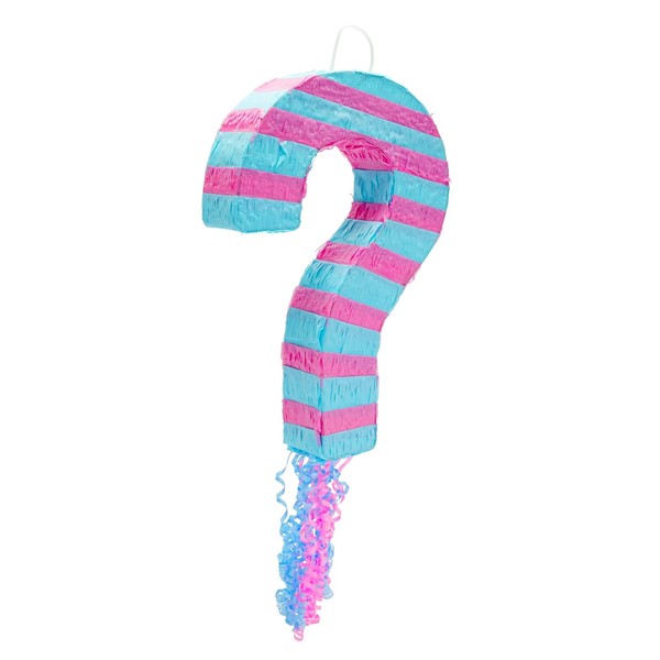 Pull String Gender Reveal Question Mark Pinata, Boy or Girl Baby Shower Party Supplies (17 x 11 x 3 In)