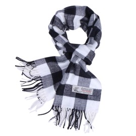 TZ Promise Men Women Buffalo Plaid Check Soft Warm Winter Cashmere Feel Scarf (Buffalo Check White/Black)