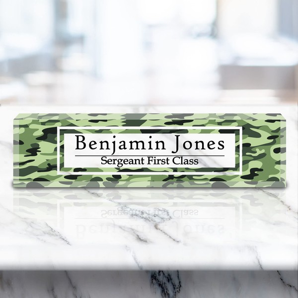 VWAQ Custom Camouflage Name Plate for Desk - Clear Acrylic