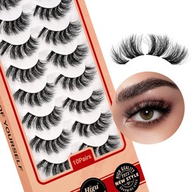 Higu clace False Eyelashes, 10 Pairs of Individual Eyelashes, D Curl 10-15 mm Length, Fluffy Eyelashes, Soft False Eyelashes, Reusable, Cat Eye Lashes, DIY at Home (Charming D 10-15 mm)