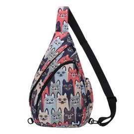 HUA ANGEL Chest Bag Crossbody Bag Women's Stylish Wide Strap Lightweight Backpack Women's Waterproof Small Shoulder Bag for Boys Girls Outdoor Travel Sporty Work Running, cat