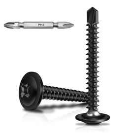 Pack of 50 self-tapping screws, 4.8 x 38 mm, self-tapping screws, stainless steel, Phillips screws, black oxide, with screwdriver bit