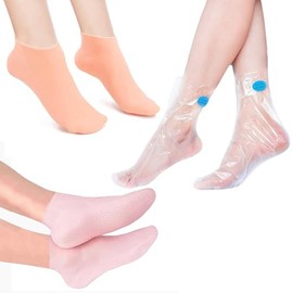 2Pair Silicone Moisturizing Socks 100Pcs Disposable Plastic Foot Care Mask Sheet Women's Spa Pedicure Exfoliating Beach Gel Sock for Repair Dry Feet C