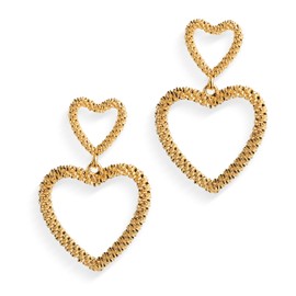 JeanBeau Big Gold Chunky Double Heart Hoop Dangle Drop Stud Earrings for Women, Mother Day Valentine Trendy Statement Love Dangling Earing Prom Jewelry Gift.