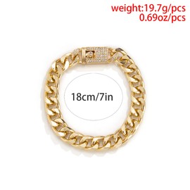 Pingyongchang Punk Chic Iced Out Rhinestone Cuban Clasp Necklace Bracelet Hip Hop Gold Cuban Link Zircon Inlay Clasp Curb Chain Necklace Bracelet for Women Men Party Jewelry Set-Bracelet Gold