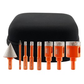 Diamond Core Drill Bit Kit BGTEC Diamond Hole Saw Tile Cutter for Porcelain Tile Ceramic Marble Brick,8pcs Triangle Shank 6/8/10/20/25/35mm+35mm Diamond Chamfer Finger Bit+6mm Carbide Tip Drill Bits