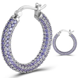 Weinuo Women 925 Sterling Silver Post Hoop Earrings for Women Gilrs Purple Cubic Zirconia Chunky Sterling Silver Hoop Earrings weinuo Jewelry 28Mm Silver Purple Cz