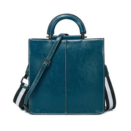 imeetu Women's Handbag, Genuine Leather, 3-Way Shoulder Bag, With Bottom Studs, Square, Formal, Oil Leather, Large Capacity, High Visibility, Casual, Stylish, Cross-Handheld, Commuting, Popular, blue