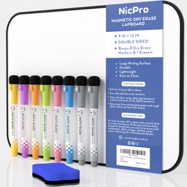Nicpro Dry Erase Whiteboard A4, Magnetic Double Sided 21 x 30 cm White Board with Black Border, Including 8 Water-Based Pens and 1 Eraser for Kid Writing & Drawing Student School, Home, Classroom Use