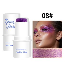 Jutqut Body Glitter Stick, Chunky Glitter Gel for Face Body Hair, Purple Glitter Face Glitter Gel Makeup, Sparkling Holographic Mermaid Sequins Paint, Waterproof Multiuse Glitter Face Paint, 08#Purple