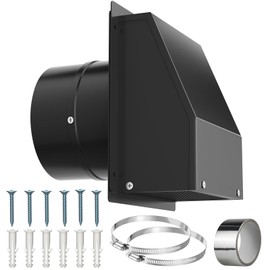 8 Inch Hooded Wall Vent with Screen and Damper, Galvanized Steel, Outdoor Wall Exhaust Vent Cover Cap for Residential Housing Kitchen Rangeand Outside Air Exhaust, Widely Applicable, Black