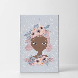 Smile Art Design African American Art Unicorn Girl Wall Decor Unicorn Gift Canvas Print Kids Room Decor Wall Art Baby Room Decor Nursery Decor Ready to Hang Made in The USA- 17x11