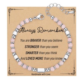 Sammious Bracelets for Women, 4mm Tiny Boho Bead Bracelets, Unique Gifts for Women, Mom, Daughter, Wife, Coworkers, Best Friend, Bestie Inspirational Trendy Jewelry Gifts (Rose Quartz)