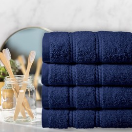 Briarwood Home® Medley 4-Pack Hand Towel - 16”x30”, 100% Combed Cotton, 600 GSM Ultra-Soft, Quick Dry & Highly Absorbent – Lightweight & Compact for Spa, Gym, Kitchen & Face Use – Navy