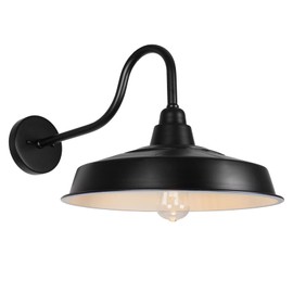 Diyel Solar Barn Light Outdoor, 16 Inch Dome Gooseneck Wall Light Solar Powered, Farmhouse Exterior Wall Sconce, Industrial Outside Lighting Fixture, Rustic Lantern for Garage, Barn, Shed, RZSR020W