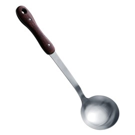 Mikinona Stainless Steel Kitchen Spatula Spoon Soup Ladle for Chinese Cooking Heat Insulated Wooden Handle Set of 2