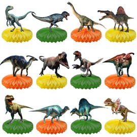 12 Pcs Dinosaur Birthday Party Supplies, Dinosaur Birthday Decorations Dinosaur Centerpieces for Birthday Party 3D Dino Honeycomb Table Decorations Jungle Animal Theme Table Decor For Boys Girls