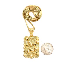 MAXBLING81 Hip Hop Rapper Style Jewelry Golden Nugget Dog Tag Pendant & 2mm 18" 20" 24" Brass Box Chain Necklace for Men, Women, Gift (18" CHAIN)