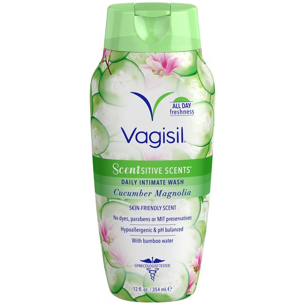Vagisil Feminine Wash for Intimate Area Hygiene, Scentsitive Scents, pH Balanced and Gynecologist Tested, Cucumber Magnolia, 12 oz (Pack of 1)