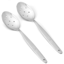 BNAZIND 8 Inch Kunz Perforated Small Spoons Set of 2 | 304 Stainless Steel 7 Holes Sauce Chef Spoon