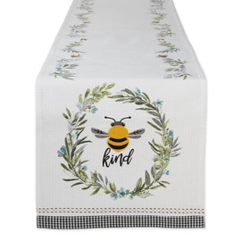 DII Bumblebee Checkered Kitchen Collection, Reversible Table Runner, 14x108, Bee Kind Gingham