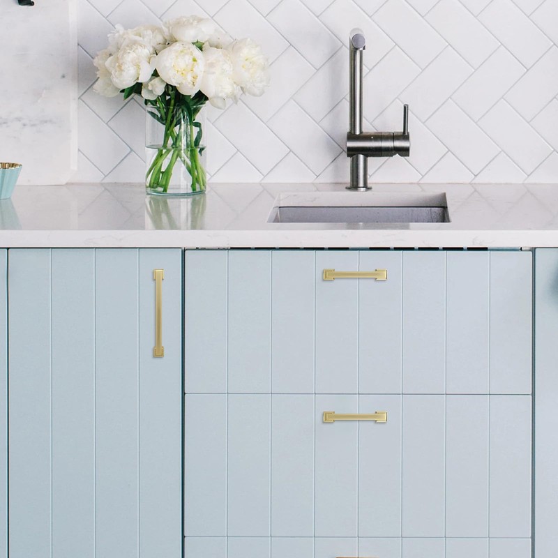 BUKOBYHE 10 Pack 4 Inch(102mm) Cabinet Pulls Brushed Brass Kitchen