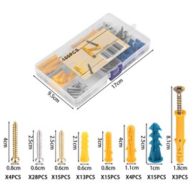 100 Piece Expansion Pipe Screws Wall Plugs Concrete Masonry Screws and Wall Plugs in Various Sizes for Wall Fixings and Masonry Installations