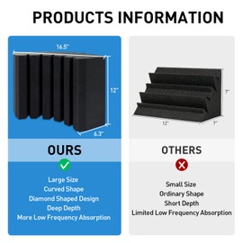 4 Pack Curved Bass Traps Corner Acoustic Foam, Large Size 16.5" X 6.3" X 12" Sound Absorbing Corner Bass Traps for Studio and Home Theater Low Frequency