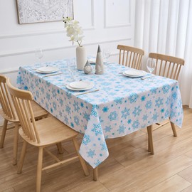 Winter Snowflake Tablecloth Rectanglar Blue and White Snowflake Table Cloth - Oblong Polyester Wonderland Table Cover for Christmas Winter Holiday Party Decoration Washable Waterproof, 60 x 120 Inch