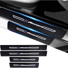JinRui-T 4PCS Carbon Fiber Leather Car Door Sill Protectors,Black Car Door Sill Scuff Plate,Front & Rear Car Door Threshold Guards