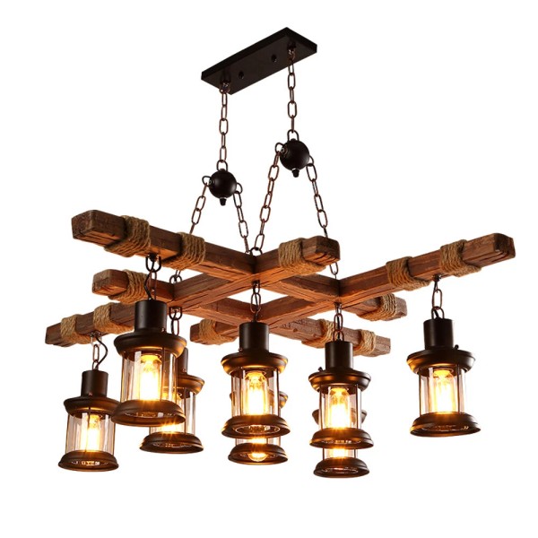 Unbranded 8-Light Rustic Country Chandelier Wood Pendant Lamp Industrial Ceiling