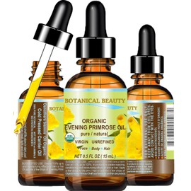 ORGANIC EVENING PRIMROSE OIL. 100% Pure / Natural / Undiluted / Unrefined /Certified Organic/ Cold Pressed Carrier Oil. Rich antioxidant to rejuvenate and moisturise the skin and hair. 0.5 Fl.oz.- 15 ml. by Botanical Beauty
