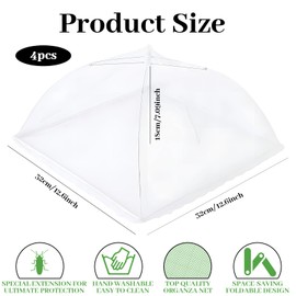Food Covers 4 Pack, Food Covers Mesh Pop Up, Reusable and Collapsible, Food Net Cover to Keep Out Flies and Mosquitoes, 32 X 32 Cm White Mesh Fabric, for Outdoor Camping Picnics Parties BBQ