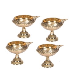 DreamKraft Brass Diwali Kuber Deepak On Stand (Diya Oil Lamp) for Puja Home Décor (Set of 4)