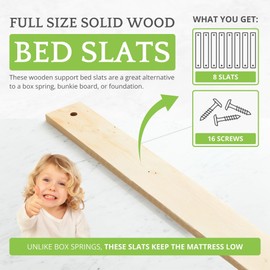 CC KITS Full Size Bed Slats - 8pc Solid Wood Under Mattress Support - Bunkie Board, Box Spring & Mattress Foundation Replacement - Platform Bed Frame - Set of 8 Slats (Full - 53.25”)
