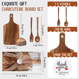 Weysat 10 Set Bridal Shower Party Favors Wooden Cheese Charcuterie Cutting Boards Gift Set Acacia Wood Spoons Forks Thank You Tags with Box for Guests Wedding House Warming Baby Shower Prize Gifts