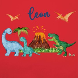 Geschenk mit Namen personalisiert by Shirtracer - Children's Apron for Boys and Girls - Dinosaur Dino Dinos, 6 Red