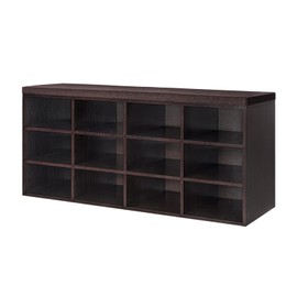 DINZI LVJ Shoe Storage Bench with Cushion, Cubby Shoe Rack with 12 Cubbies, Adjustable Shelves, Multifunctional Shoe Organizer Bench for Entryway, Mudroom, Hallway, Closet and Garage, Espresso