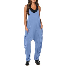 ANRABESS Overol casual suelto sin mangas para mujer, con tirantes delgados, cuello en V, pantalones largos con bolsillos, Azul-cielo, S