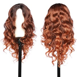 TYTYCC Long Hair Wavy Wigs for Women - 26 Inch Curly Hair Wig - Upgraded Protein Fiber - Ombre Orange