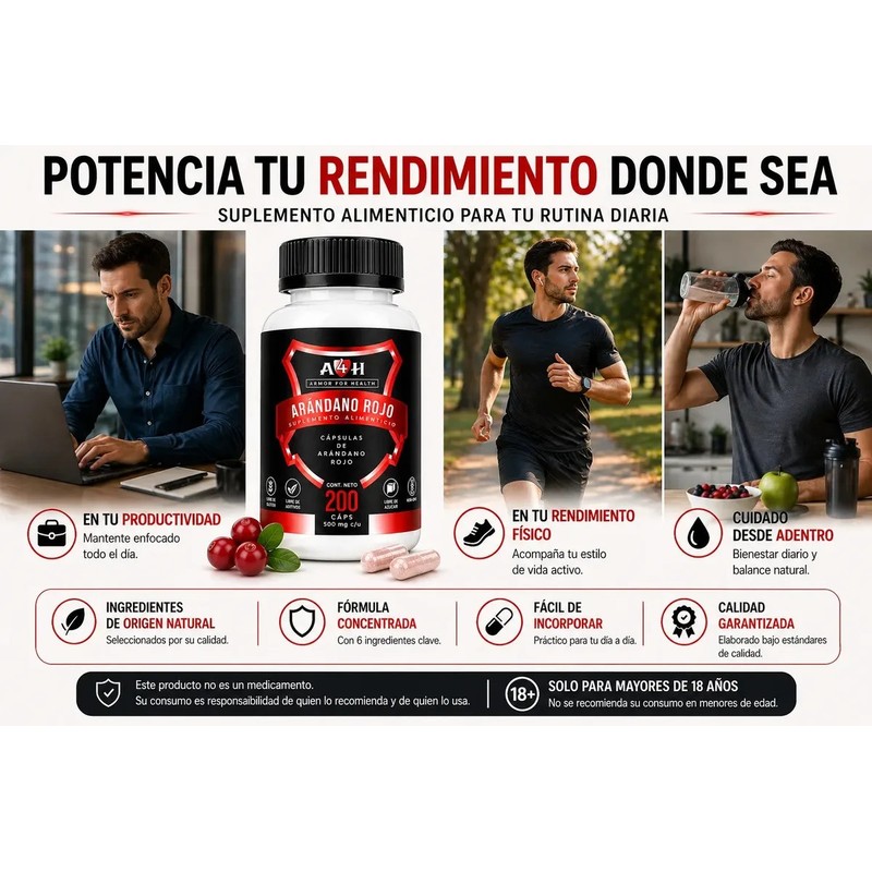Suplemento Arándano Rojo 200 Cápsulas 500mg A4h Armor For He