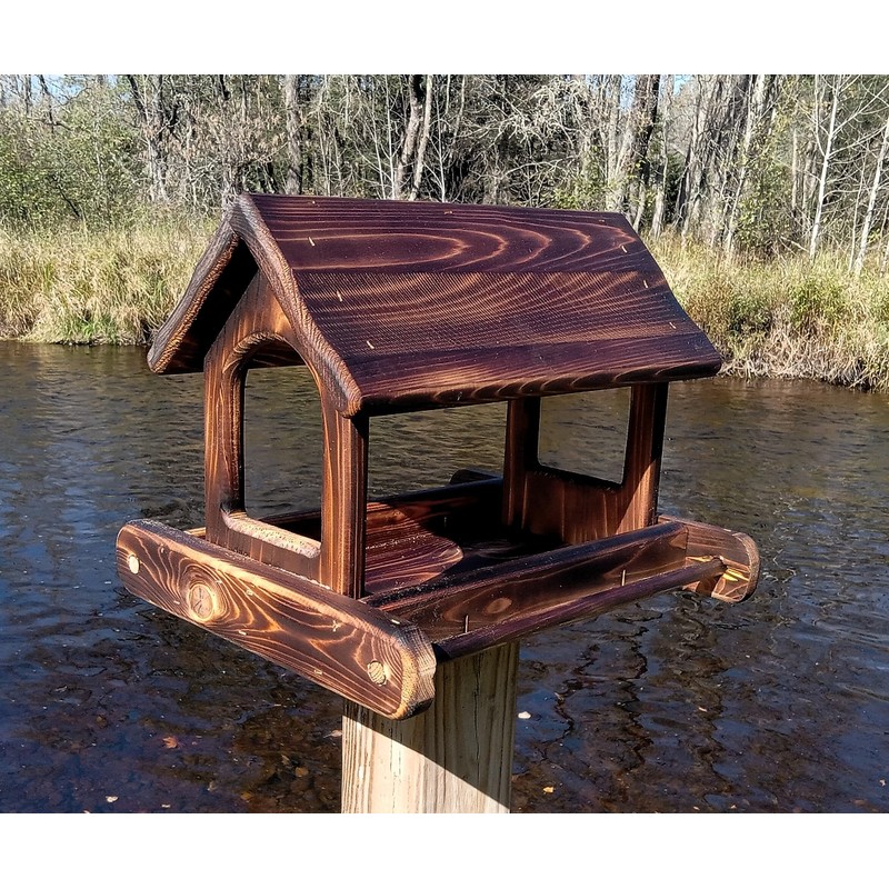 14 Inch Post Mount Cedar Wood Fly Through Platform Bird